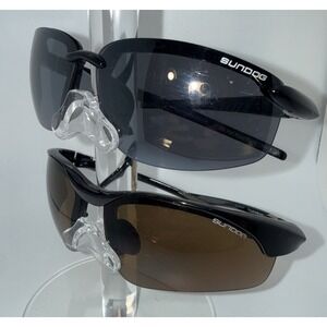 2 pair SUNDOG Authentic RARE Wrap Sunglasses - Black Bomb & Brown Flight- Invest